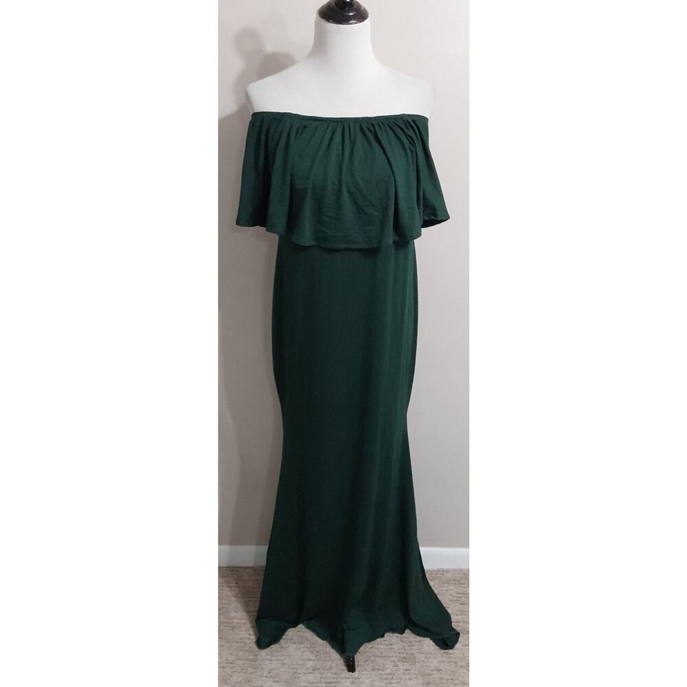 *NWT* Love2Mi Womens Large Green On/Off The Shoulder Long Dress #792
